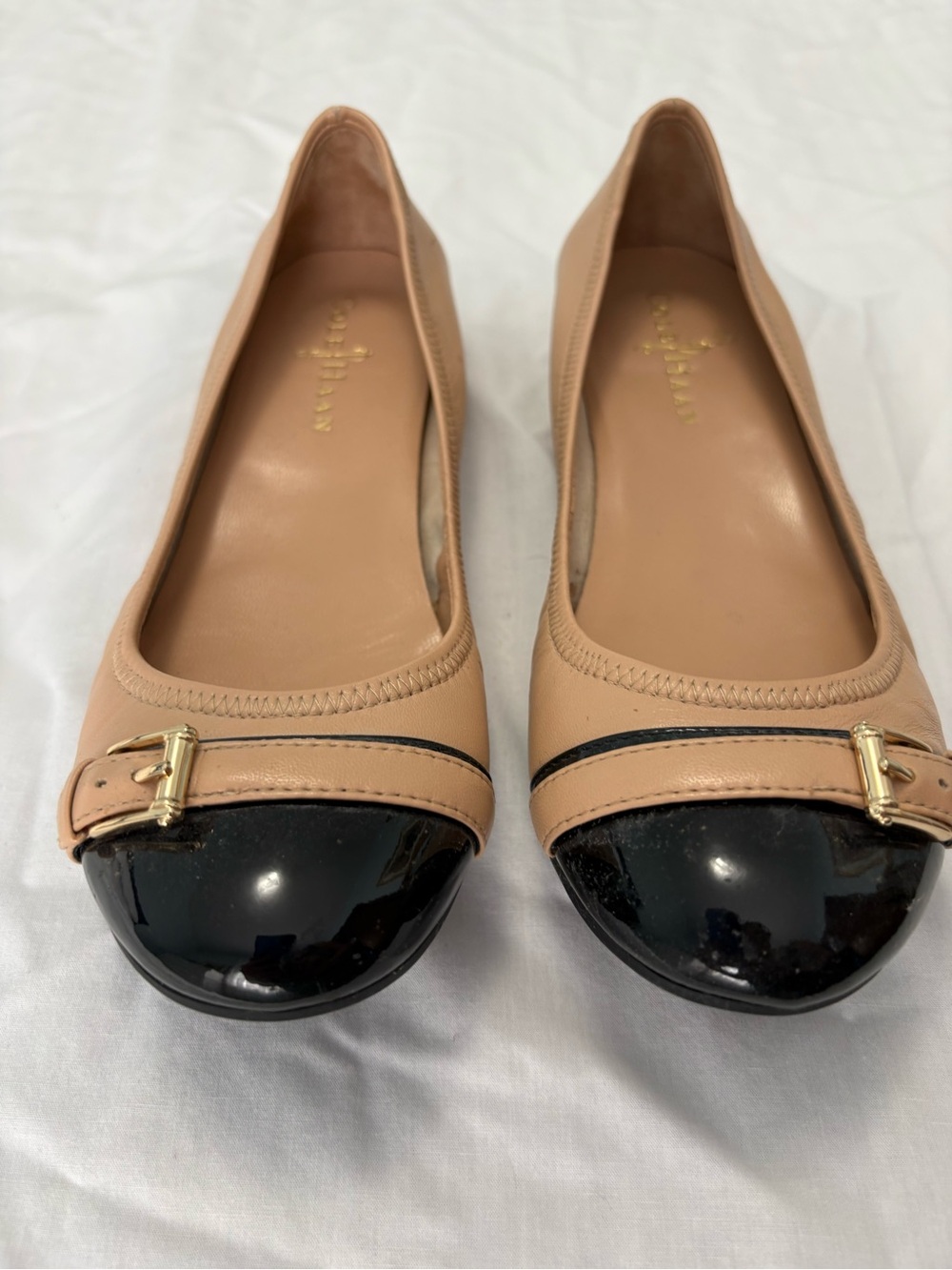 Cole Haan Nike Air Nude Leather Black Cap Toe Ballet Flats Size 6.5